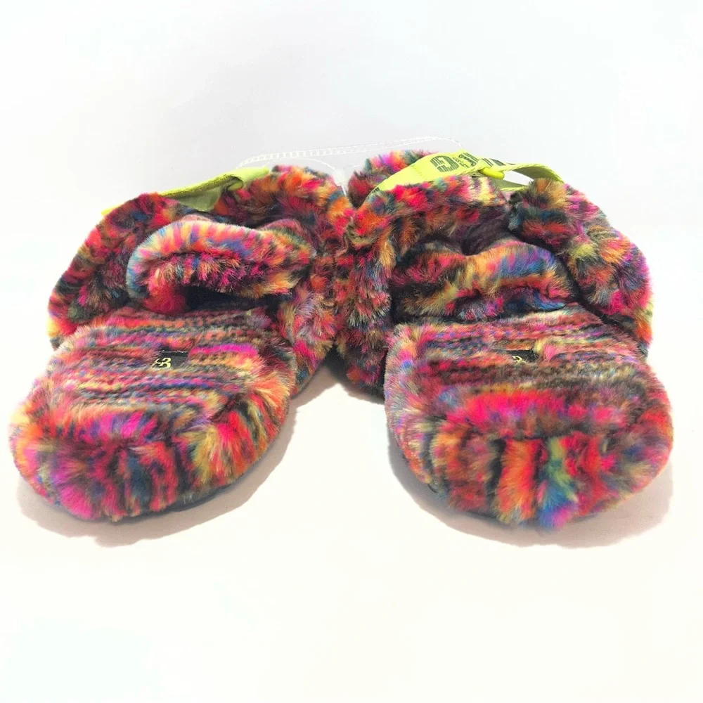 UGG Fluff It Pixelate Slides Men 10 NWT Multicolor Faux Fur Slippers 1131550